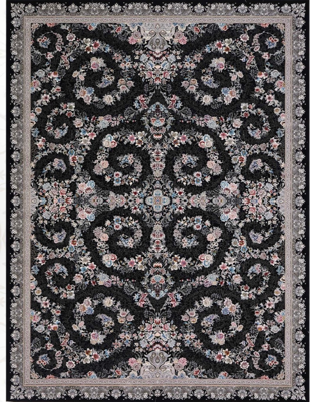 فرش ۷۰۰ شانه 12 متری کاشان رنگ سرمه ای طرح ترنم khan