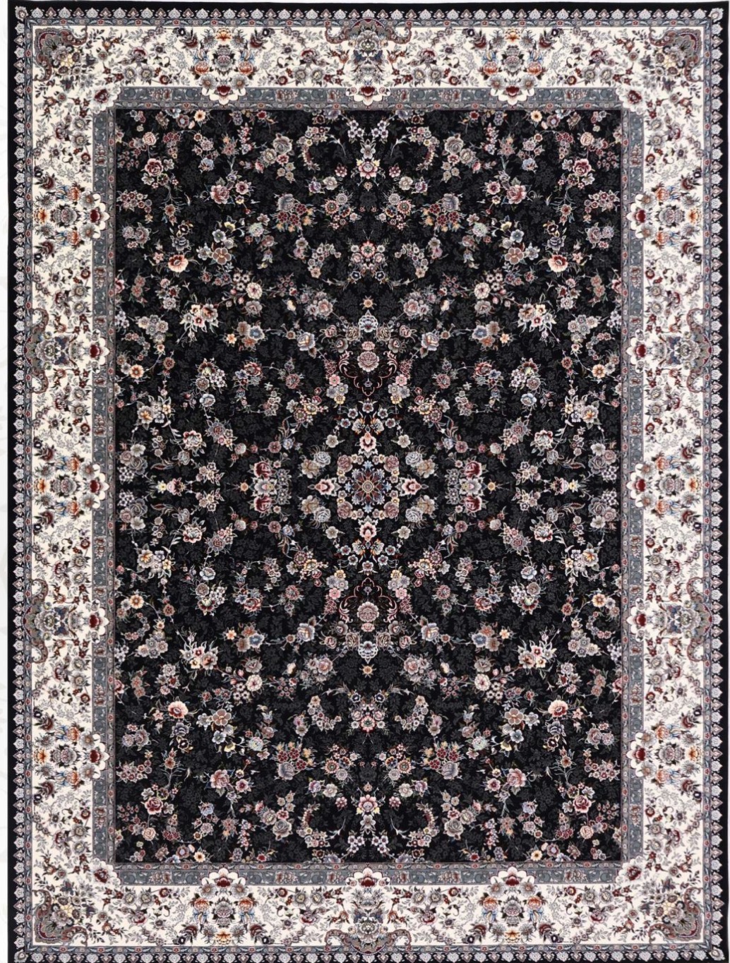 فرش ۷۰۰ شانه ۹ متری کاشان رنگ سرمه ای طرح ارمیتا khan
