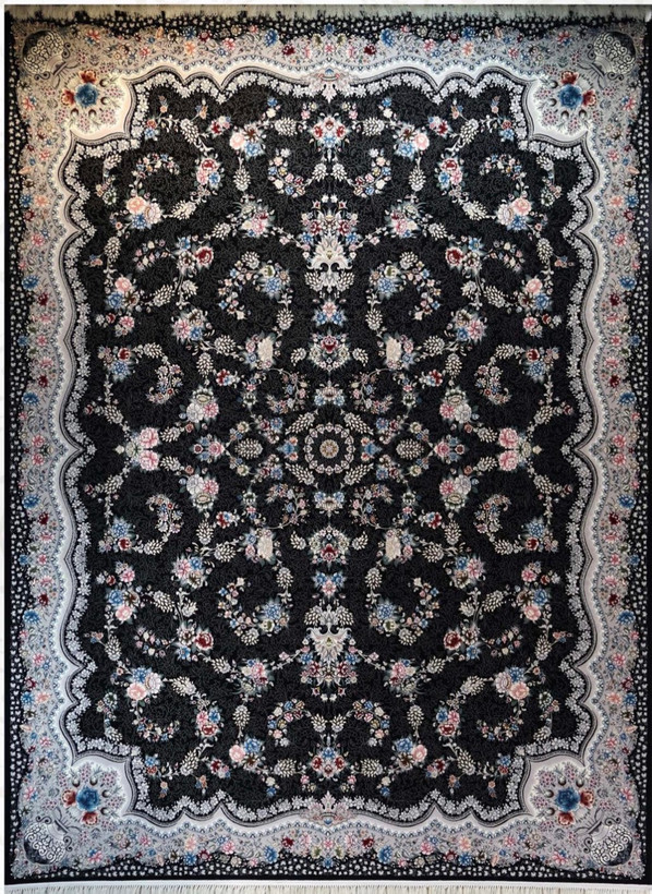 فرش ۷۰۰ شانه 12 متری کاشان رنگ سرمه ای طرح افشان رها khan