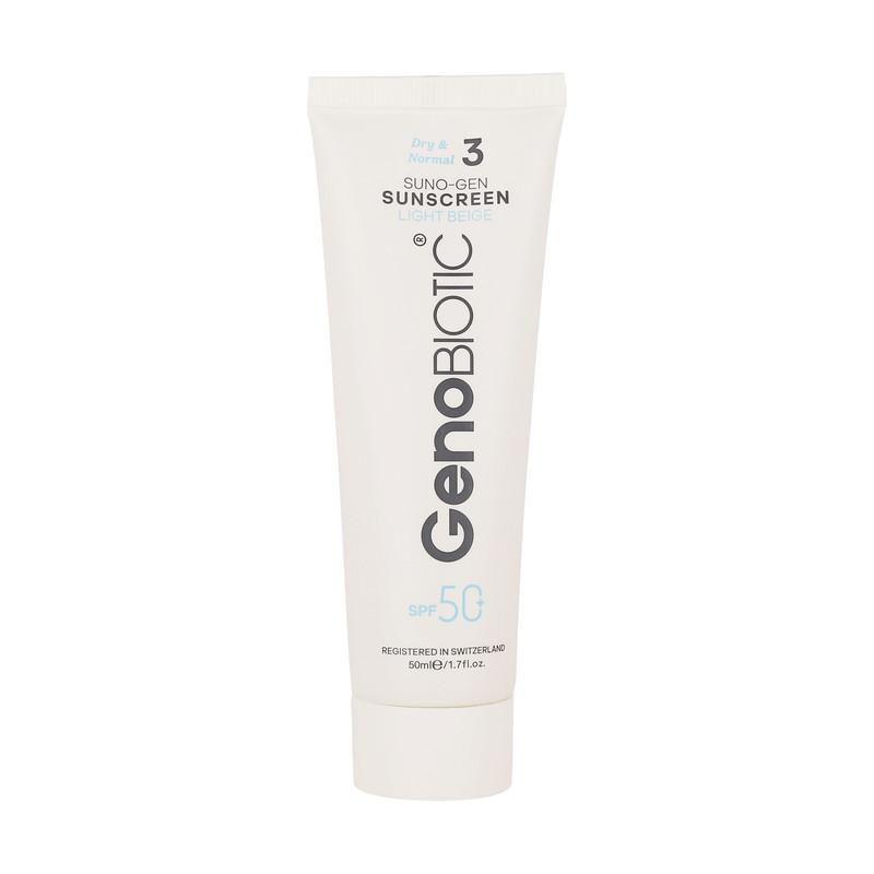کرم ضد آفتاب رنگی صورت ژنوبایوتیک SPF 50 مدل SUNOGEN محافظ UVA ،UVB، مناسب پوستهای خشک و معمولی حجم 50 میلیلیتر