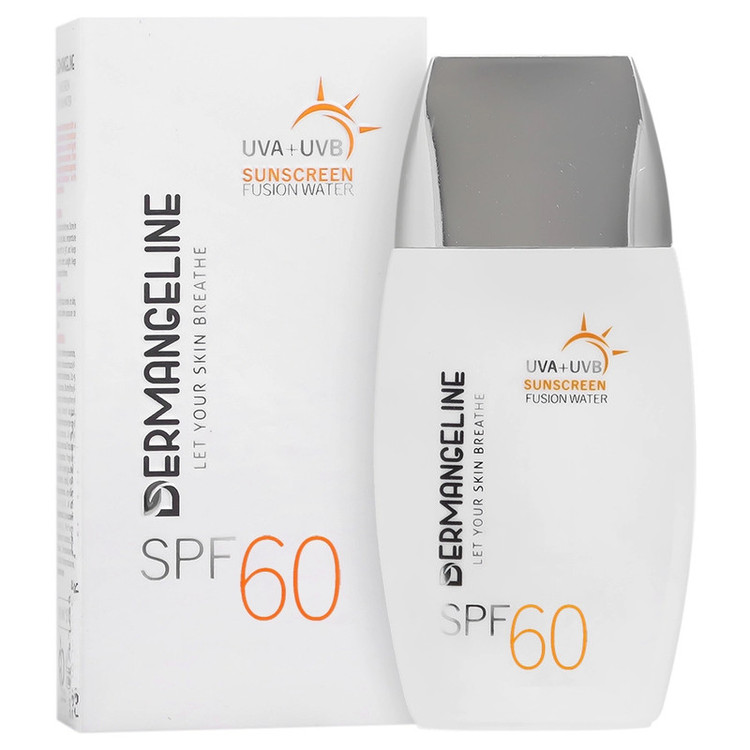 کرم ضد آفتاب بدون رنگ درمنجلین SPF60 مدل فیوژن واتر محافظ UVA،UVB و PA++++ مناسب برای پوست چرب حجم 50 میلی لیتر