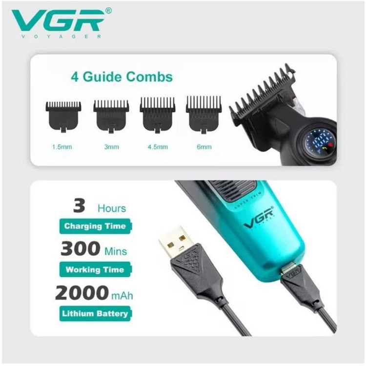 ماشین اصلاح موی سر و صورت شارژی وی جی ار مدل V-196 & 996 مجموعه 2 عددی