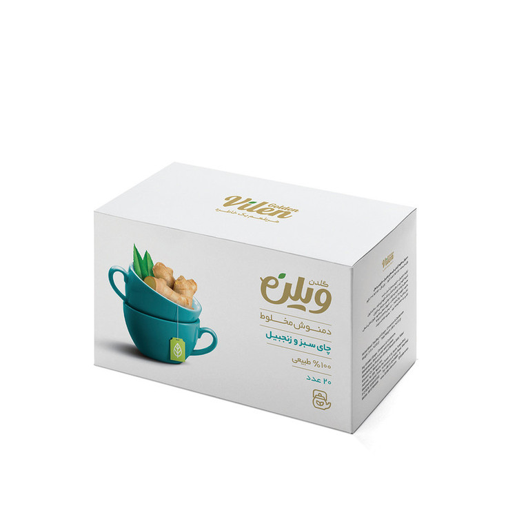 دمنوش گیاهی چای سبز و زنجبیل گلدن ویلن بسته 20 عددی
