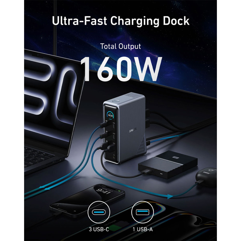 شارژر رومیزی 160وات 14 پورت انکر مدل Prime Docking Station A83B6