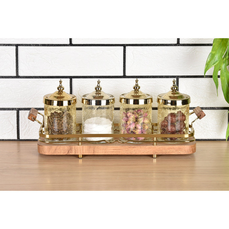 ست جا ادویه 4 پارچه بی وی کی طرح کاریزما کد 412602 به همراه استند